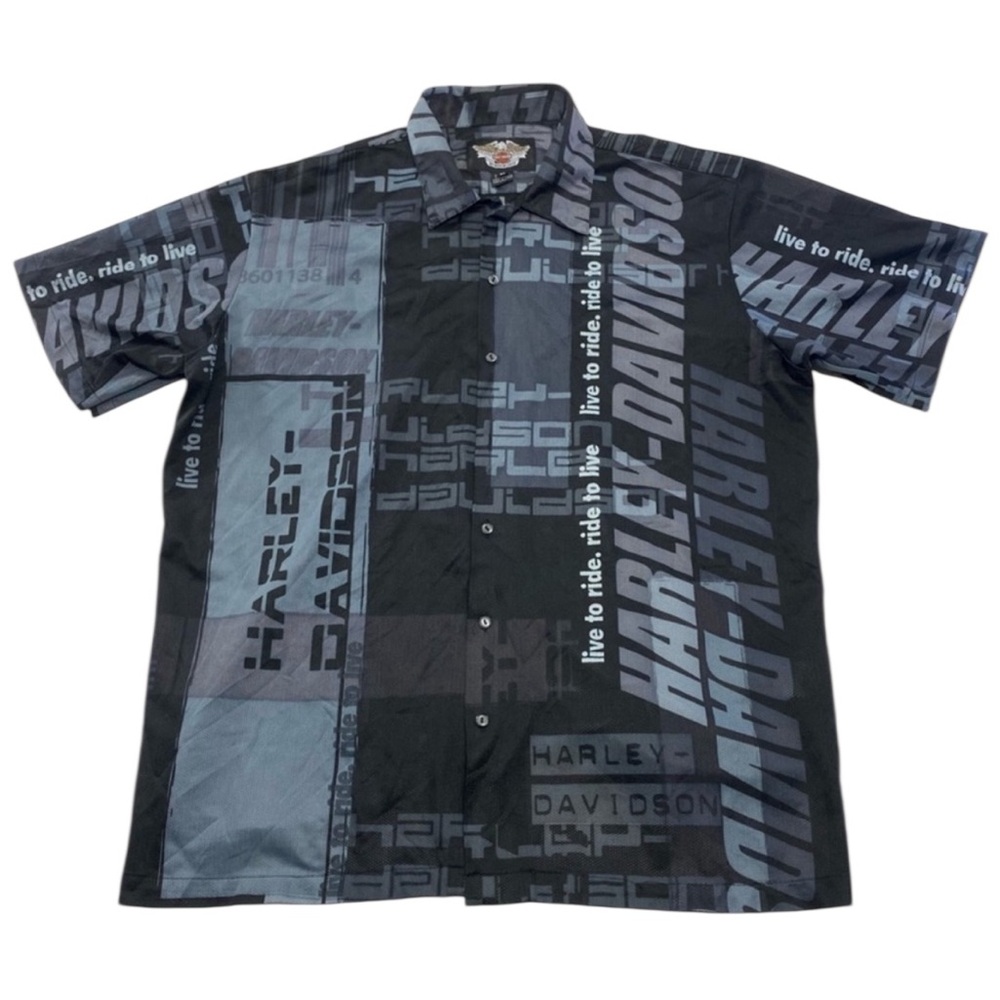 Harley Davidson 2004 Y2K Mesh Live To Ride Button Up Short Sleeve Shirt Men's XL